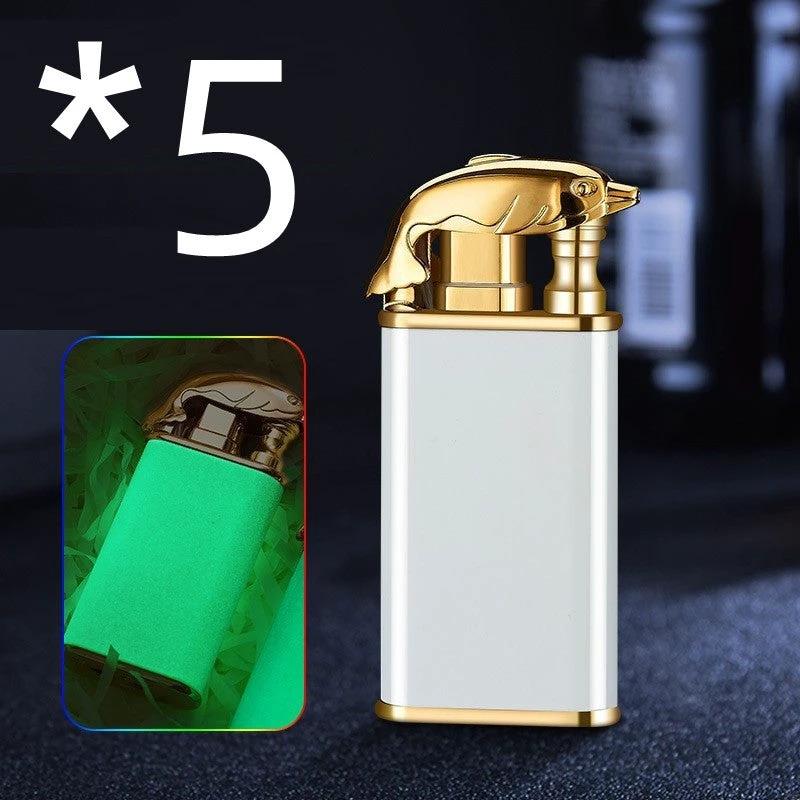 Mandotos Creative Blue Flame Lighter Dolphin Dragon Tiger Metal Windproof Double Flame Refillable