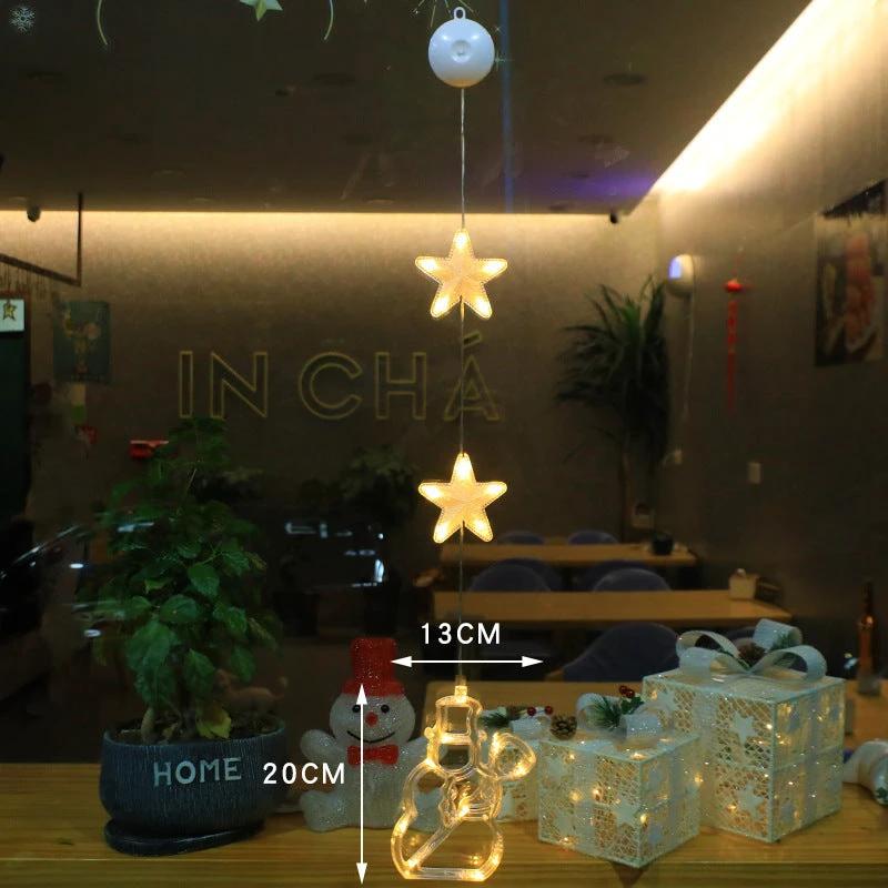 Christmas 3Pcs LED Star Hanging Lights For Home Decor Suction Cup Battery Powered