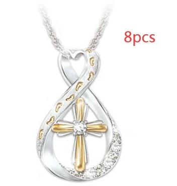 Mandotos Cross Footprint Diamond Pendant Two Tone Necklace