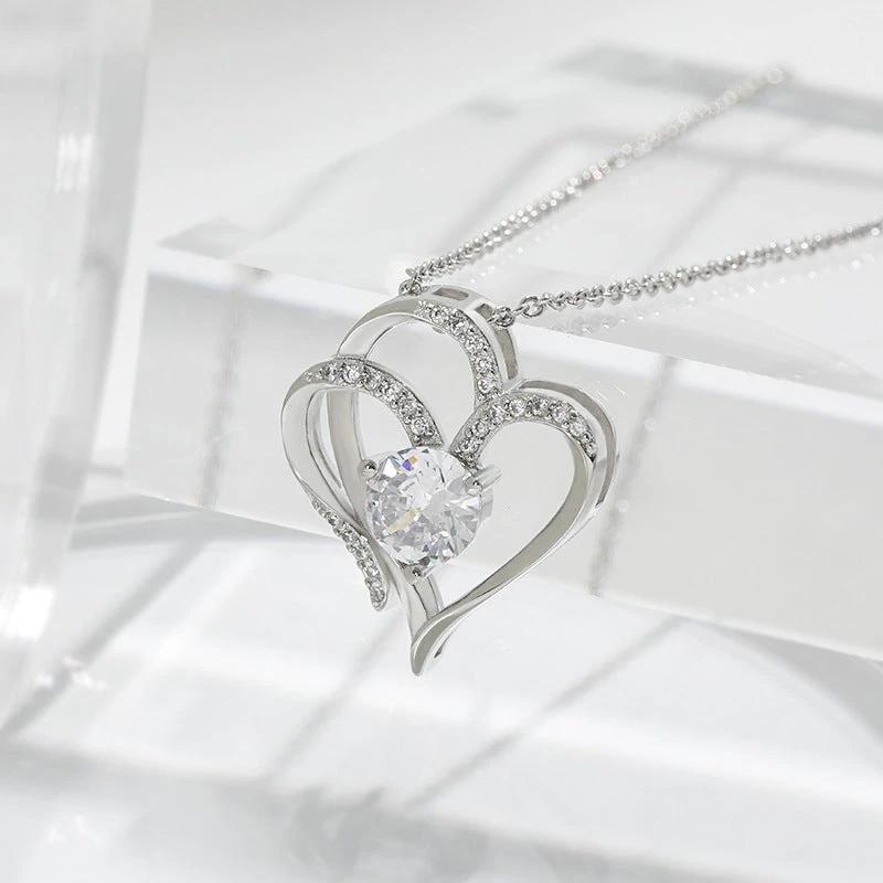 Zircon Double Love Necklace with Rhinestones ๐ Sparkling heart-shaped design for timeless elegance!