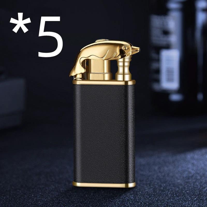 Mandotos Creative Blue Flame Lighter Dolphin Dragon Tiger Metal Windproof Double Flame Refillable