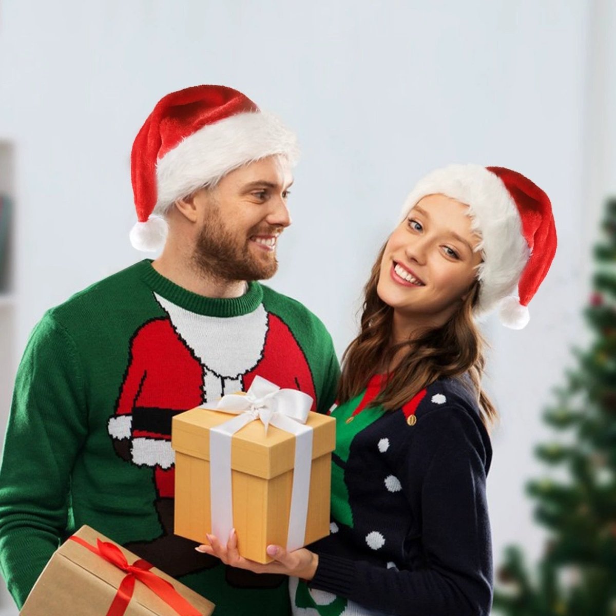 Mandotos Christmas Hat LED Light Plush Luminous Santa Hat For Children And Adults