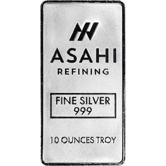 10 oz. Silver Bar - Asahi Refining - .999 Fine Silver in Sealed Protective Plastic