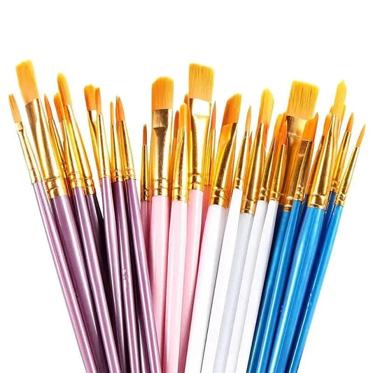 10-Pieces: Artist Paintbrush Nylon Round Pointed Flat Head Set