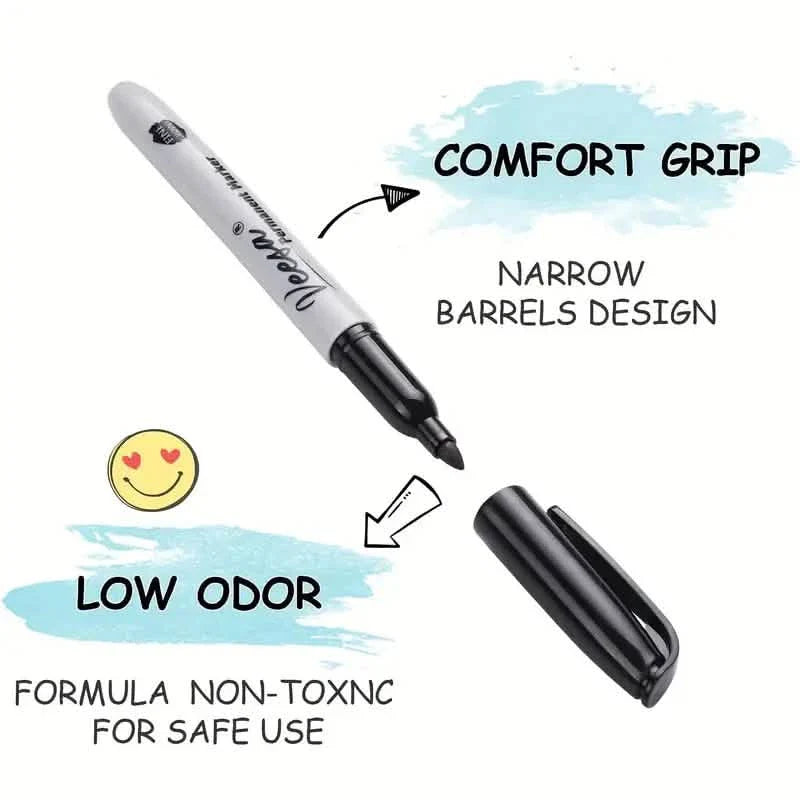 10-Pieces: Black Permanent Markers Fine Tip