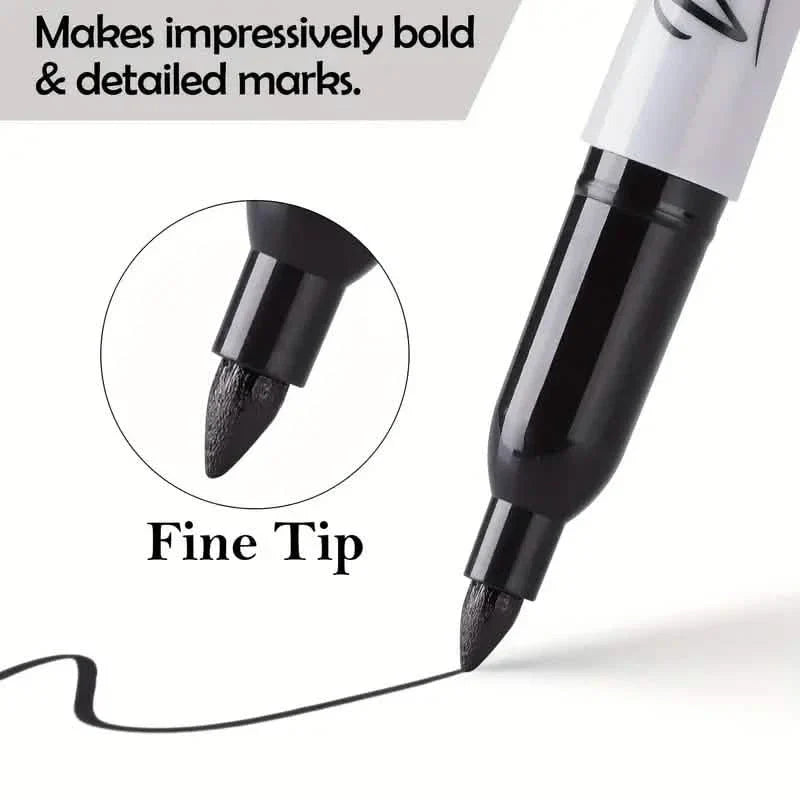 10-Pieces: Black Permanent Markers Fine Tip