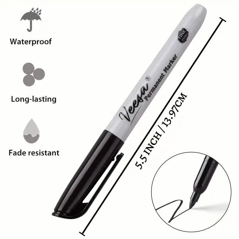 10-Pieces: Black Permanent Markers Fine Tip