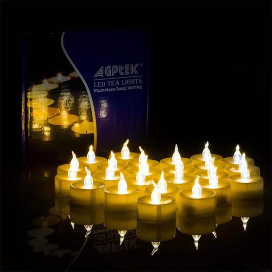 100-Pieces: Amber Yellow LED Tealight Flameless Flickering Candles