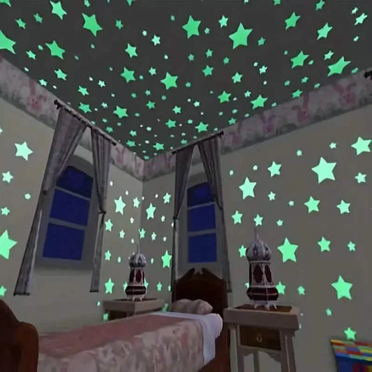 100-Pieces: Luminous Glow in the Dark Star Wall Stickers