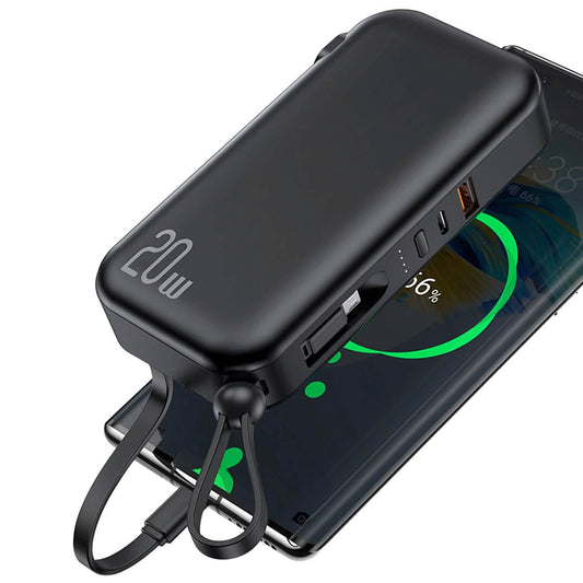 10000mAh Portable Charger with US Plug 3 Inbuilt Cables