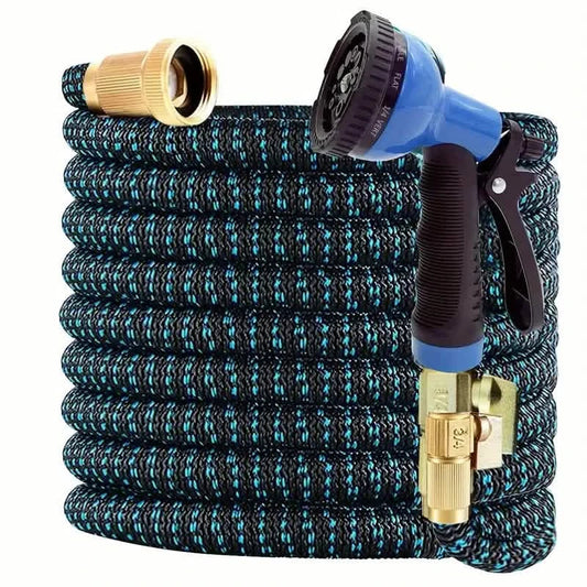 100ft Lightweight & No-Kink Flexible Garden Hose - 8 Function Nozzle, 3/4 Inch Solid Brass Fittings