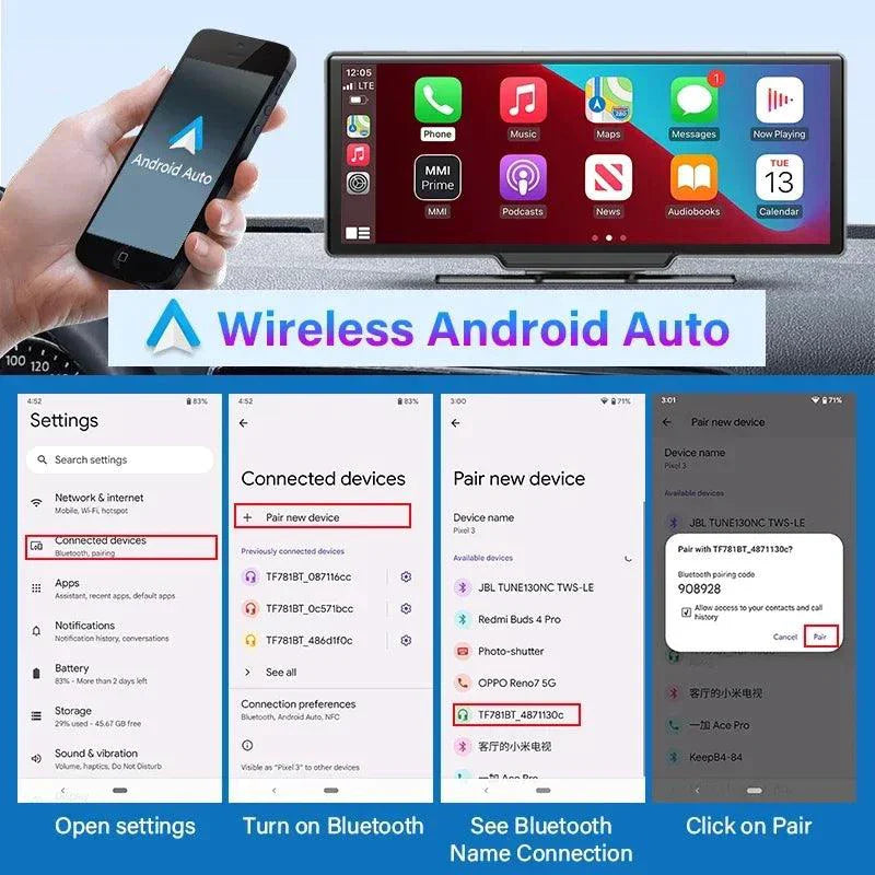 4K 10.26'' Mirror Dash Cam w/ Carplay & Android Auto