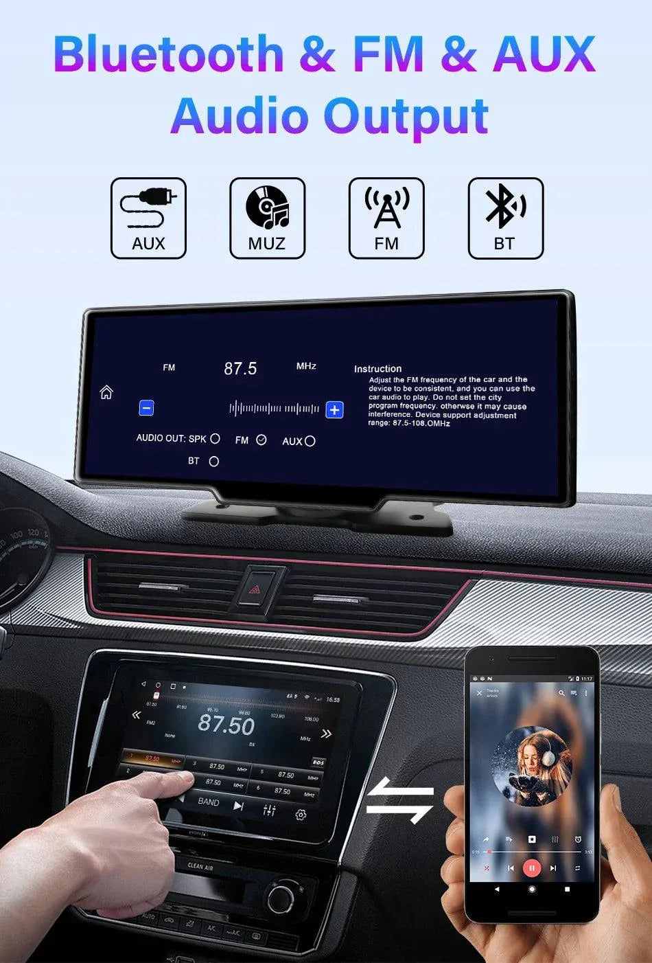 4K 10.26'' Mirror Dash Cam w/ Carplay & Android Auto