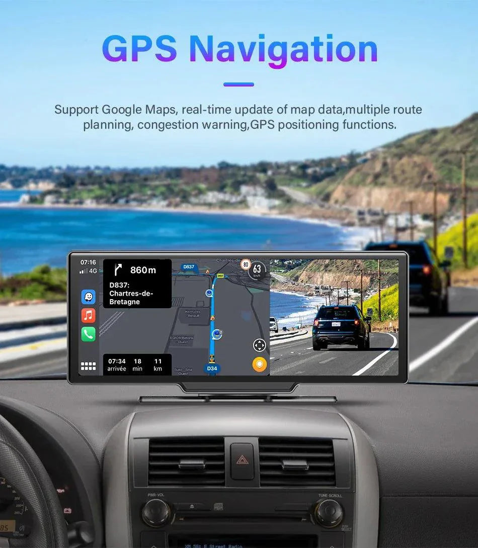 4K 10.26'' Mirror Dash Cam w/ Carplay & Android Auto