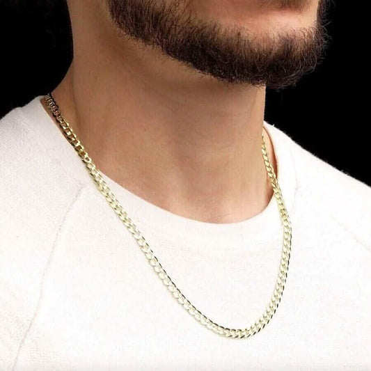 10K Solid Yellow Gold 4mm Cuban Curb Chain Link Necklace Lobster Clasp