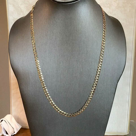 10k Yellow Gold 5MM Curb Chain Cuban Link Necklace 16"-30" Made In Italy