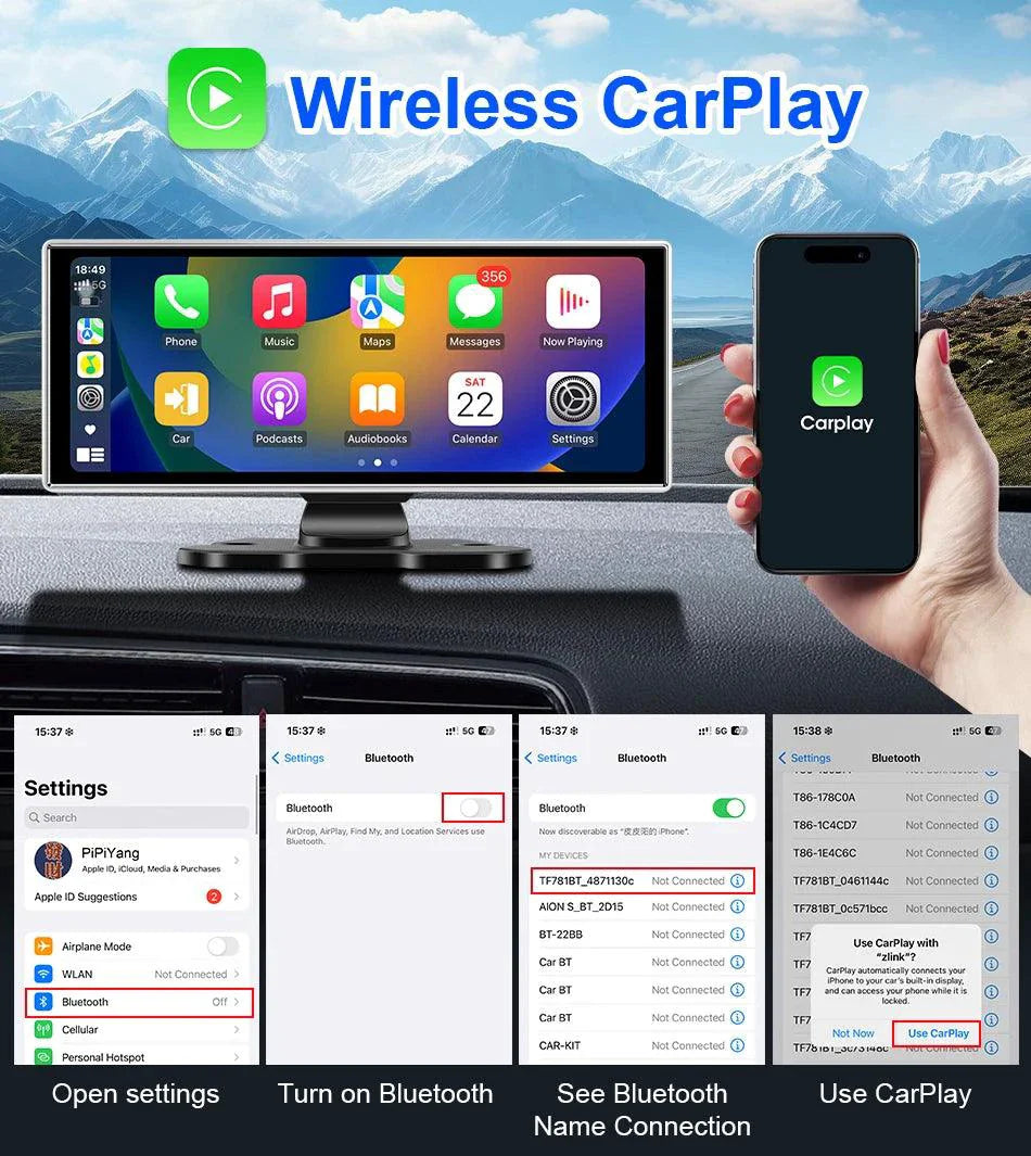 11.26 inch Car DVR 4K Dash Cam Dual Lens Wireless Carplay & Android Auto Video Recorder Monitor GPS Navigation 5G Wifi FM AUX