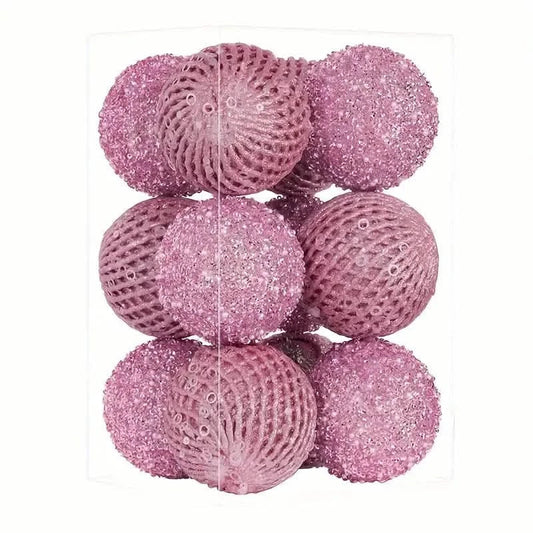 12-Piece Set:  Large Sparkling Glittering Sequins Foam Ball Ornaments
