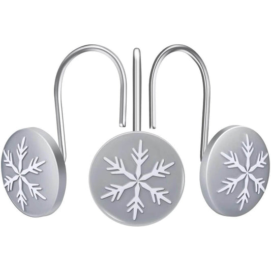 12-Pieces: Christmas Snowflake Anti-Rust Round Shower Curtain Hooks