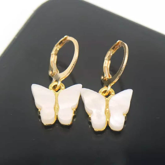 14K Gold and Lab Created Opal Butterfly Drop Earring