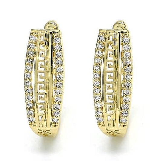 14k Gold Filled High Polish Finish Small Hoop, Greek Key Design, Polished Finish, Golden Tone