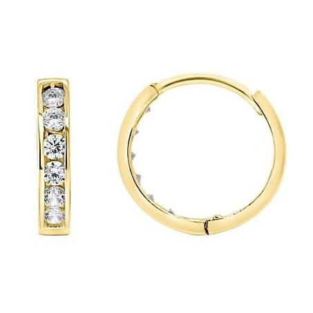 14K Solid Real Yellow Gold Round Huggies Hoops Earrings Channel Setting