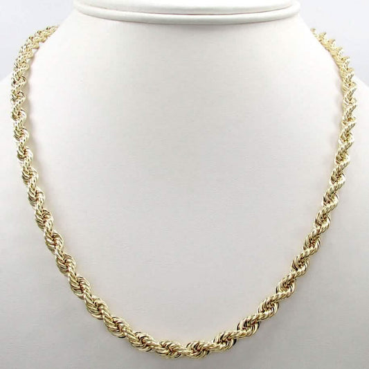 14K Solid Yellow Gold 4MM Rope Chain Thick Necklace Bracelet for Men and Women