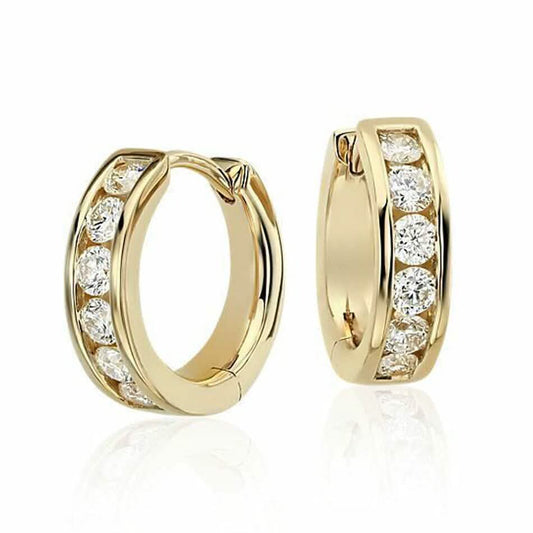 14K Solid Yellow Gold Round Huggies Hoops Earrings 11mm