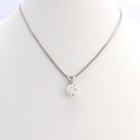 14K White Gold 1Ct Round European Cut Solitaire Diamond Pendant Necklace