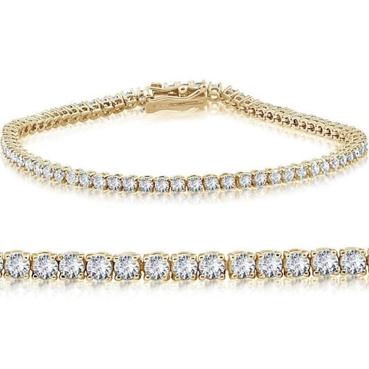 14K Yellow Gold 2.15 Ct Real Diamond Tennis Bracelet Round Brilliant Cut
