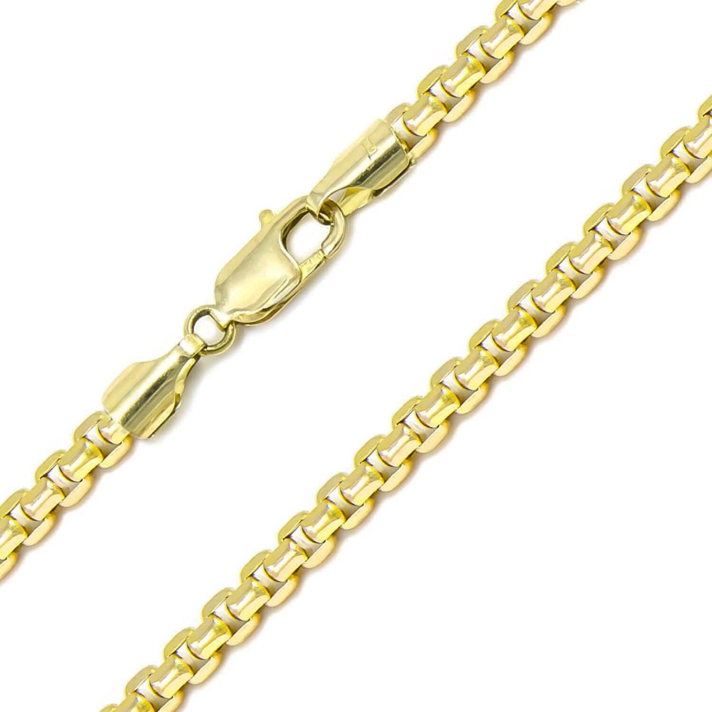 14K Yellow Solid Gold Round Box Link Chain Necklace