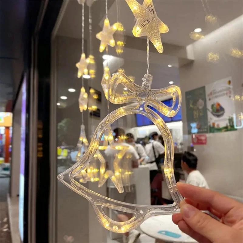 Christmas 3Pcs LED Star Hanging Lights For Home Decor Suction Cup Battery Powered