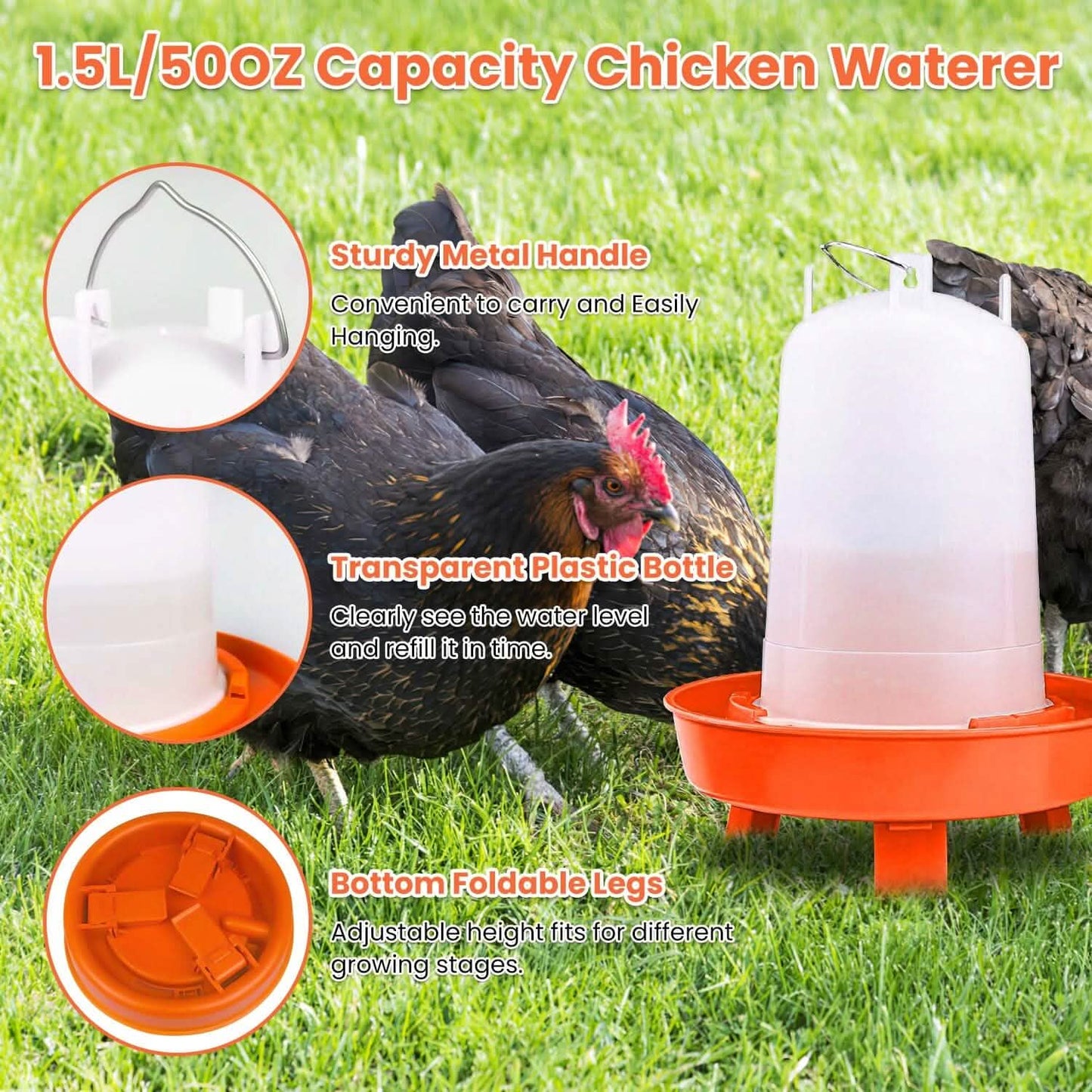 1.5L Chicken Feeder Adjustable Height Waterer Set