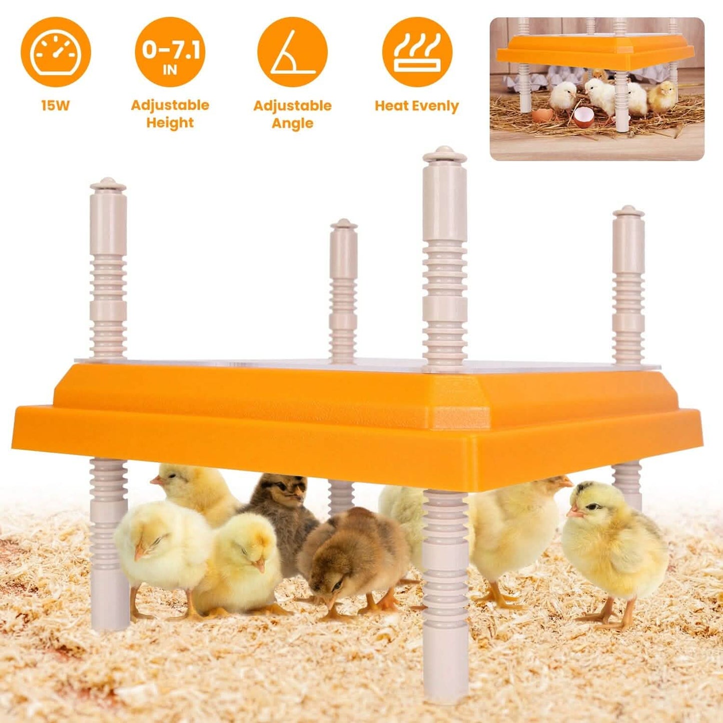 15W Chicken Brooder Heater with Adjustable  Height Angle Max 131℉