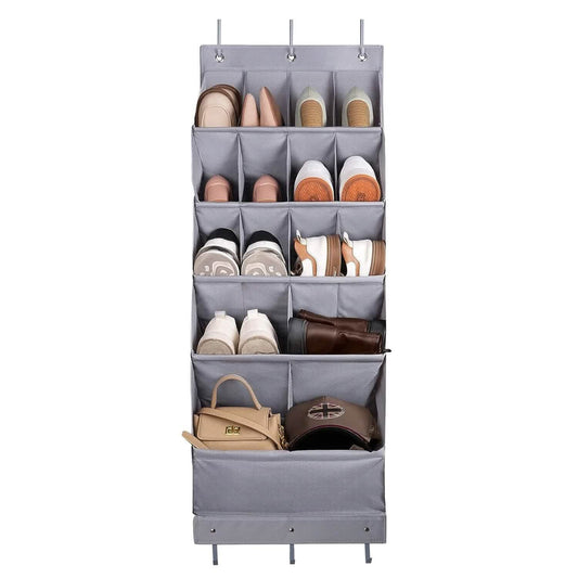 16 Pockets Over The Door Shoe Organizer 5 Tier with 6 Hooks
