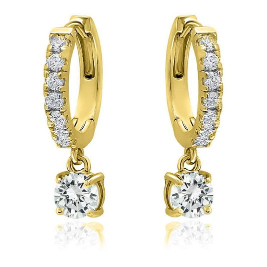 18K Gold Dangle Crystal Drop Huggie Earrings