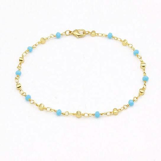 18k Gold Filled High Finish Polish Turquoise Ball Ankle Bracelet
