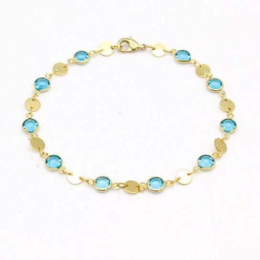 18k Gold Filled High Polish Finish Aquamarine Crystal Ankle Bracelet