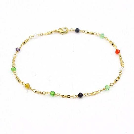 18k Gold Filled High Polish Finish Multi Color Ball Crystal Ankle Bracelet