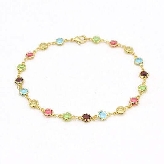 18k Gold Filled High Polish Finish Multi Color Flower Crystal Ankle Bracelet