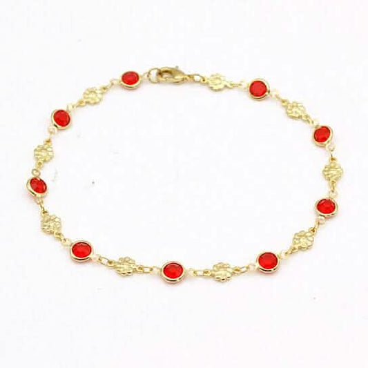 18k Gold Filled High Polish Finish Red Crystal Flower Ankle Bracelet