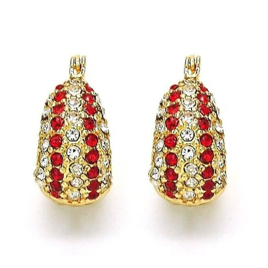 18K Gold-Filled High-Polish Red & White Crystal Earrings