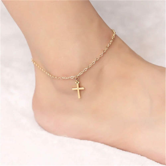 18K Gold Hanging Cross Anklet