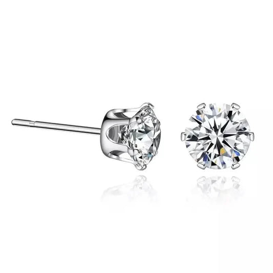 18K Gold Ear Bone Buckle Stainless Steel 6-Prong Zirconia Stud Earrings