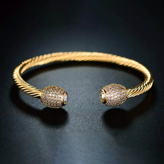 18K Gold Plated Open Cuff Crystal Bangle by Barzel