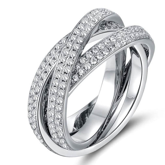 18K White Gold Plated Rolling Eternity Ring Made with Swarovski Elements