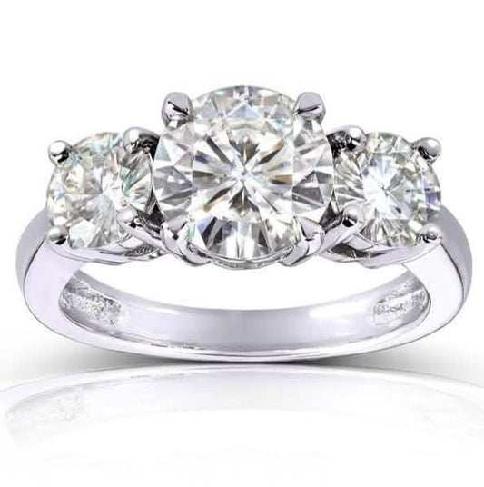 18kt White Gold Plated Lab Created 1.5CTTW 3 Stone Prong Ring