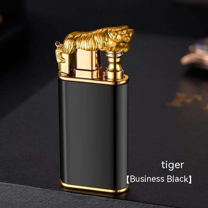 Mandotos Creative Blue Flame Lighter Dolphin Dragon Tiger Metal Windproof Double Flame Refillable