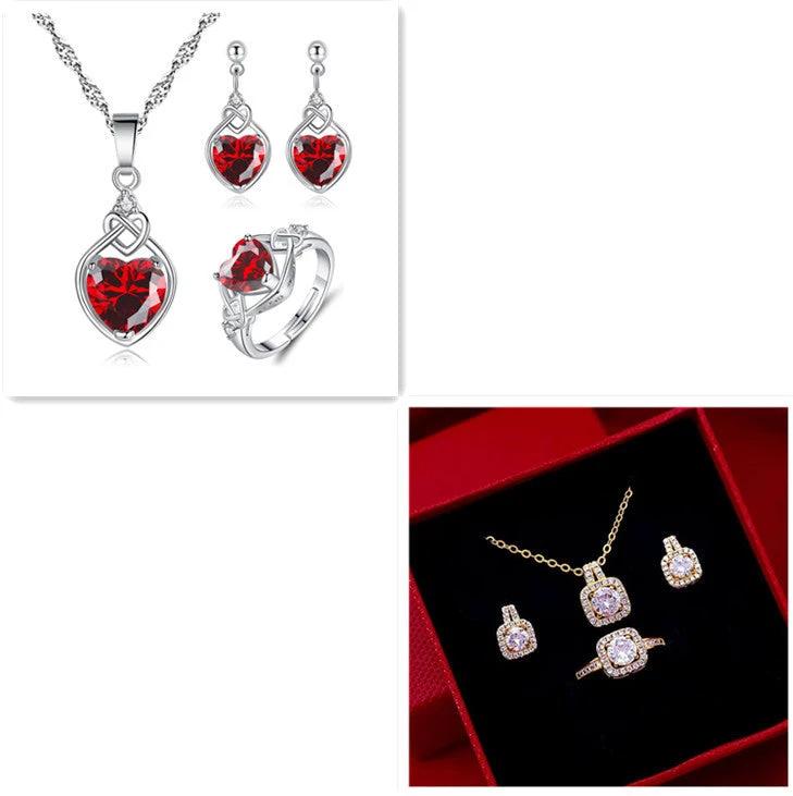 Fashion Jewelry Set - Zircon Gem Necklace Earring Ring