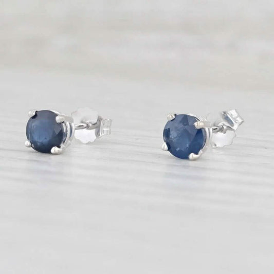 1ctw Blue Sapphire Stud Earrings 14k White Gold September Birthstone Solitaire